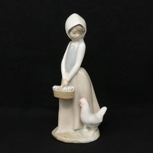 MINT 8.5&quot; Zaphir Lladro Girl with Hen and Basket of Chicks, retired porcelain Zaphir figurine, Lladro girl, made in Spain, Lladro gift