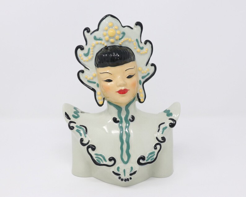 7.75 Florence Ceramics Asian Girl lady head vase image 0