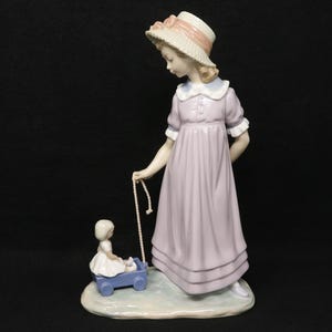 MINT 11&quot; Lladro Girl with a Toy Wagon #5044, collectible retired Lladro figurine, vintage porcelain girl with a doll carriage, lladro gift