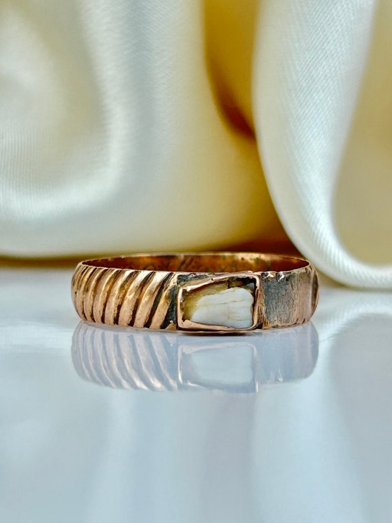Antique Victorian Gold Milk Tooth Ring with Inscr… - image 1