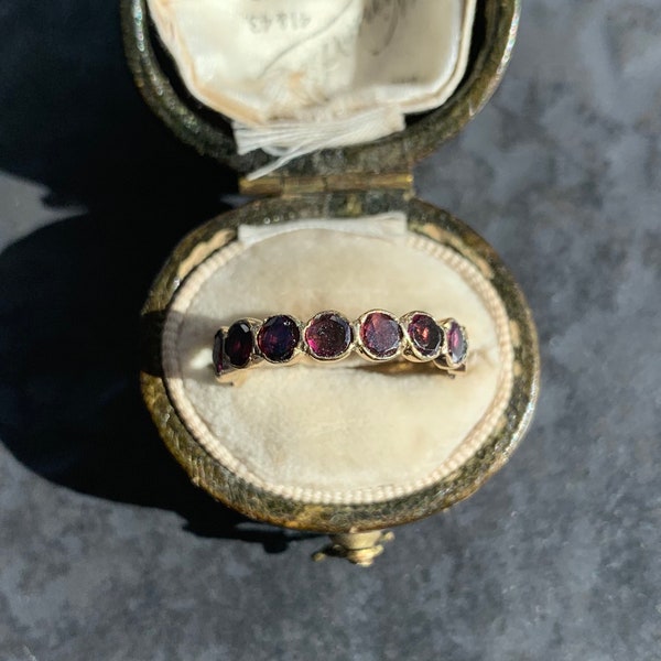 Georgian Flat Cut Garnet Yellow Gold Half Hoop Ring