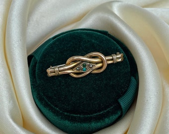 Spilla Antique Turquoise and Pearl Twister 9ct Yellow Gold Bar