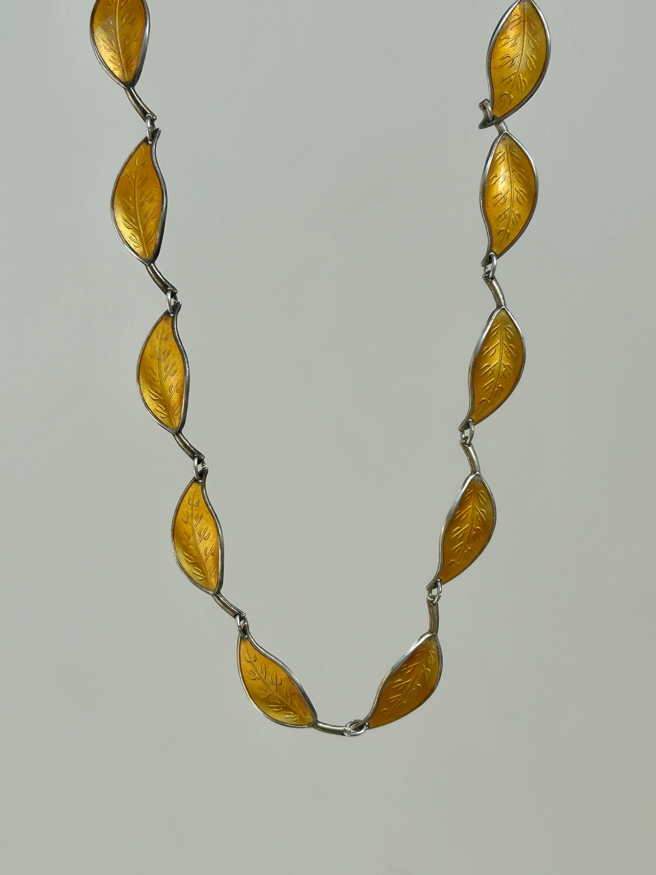 David Anderson Vintage Silver and Enamel Leaf Necklace David Anderson Vintage Silver and Enamel Leaf Necklace
