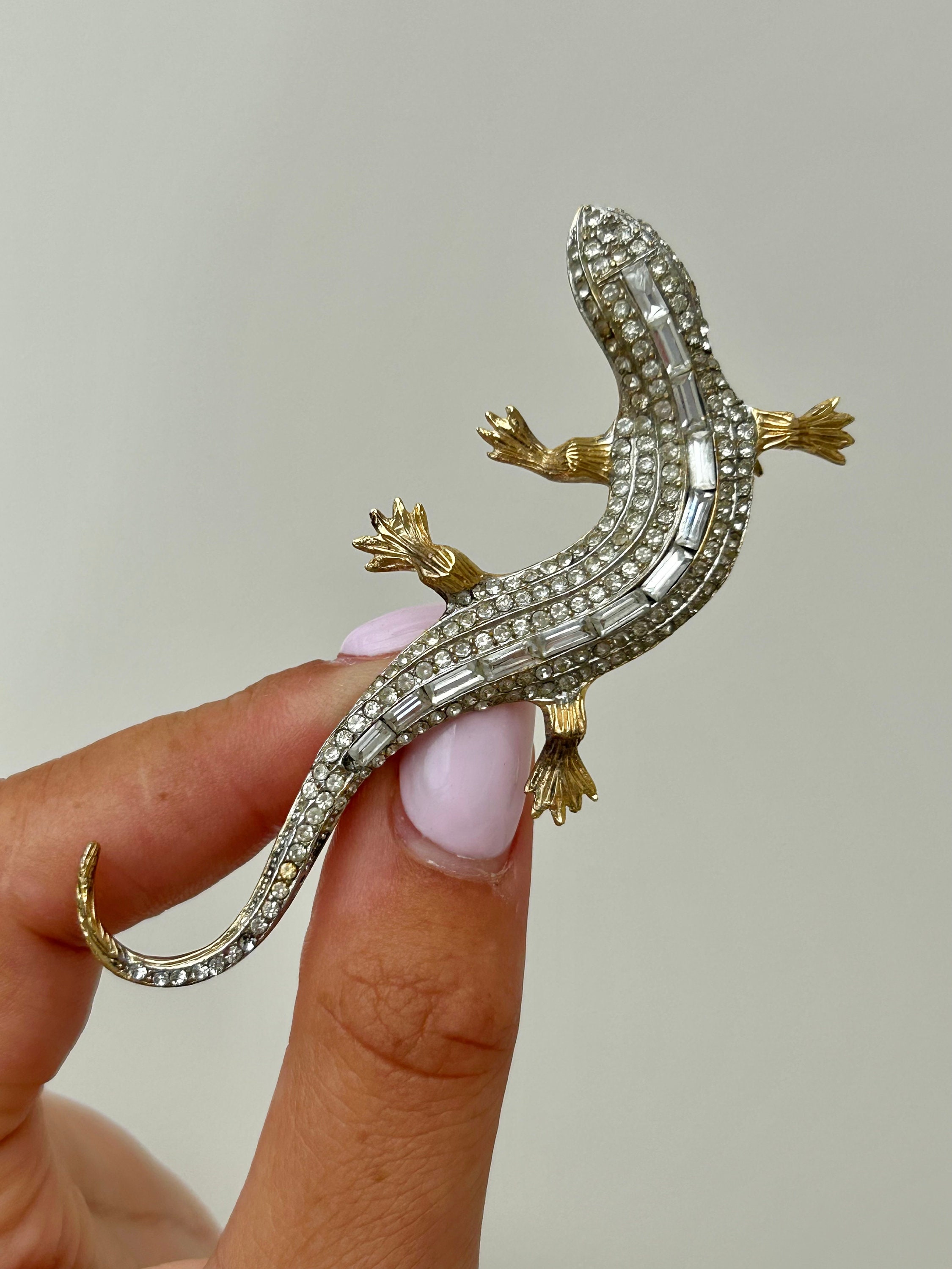 Broche Lézard En Argent Massif Vintage Vers 1900 – Porte-bouquet Bijou