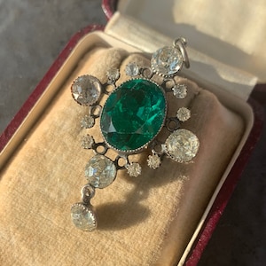 Antique Silver Green and White Paste Pendant