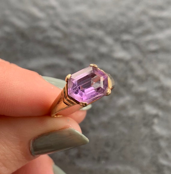 Vintage 9ct Yellow Gold Amethyst Ring - image 1