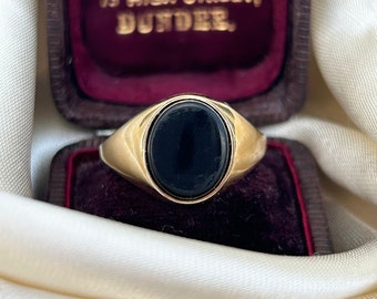【1979年】英国 シグネットリング ブラックオニキス ゴールド 9ct 22号 1979年】英国 シグネットリング 賑わし ブラックオニキス