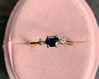 Sapphire and Diamond 9ct Yellow Gold Three Stone Ring