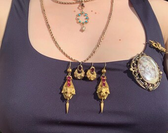Pendentif Vintage Or Et Turquoise - Superbe Bijou Ancien Avec Perles - Réf. 3479
