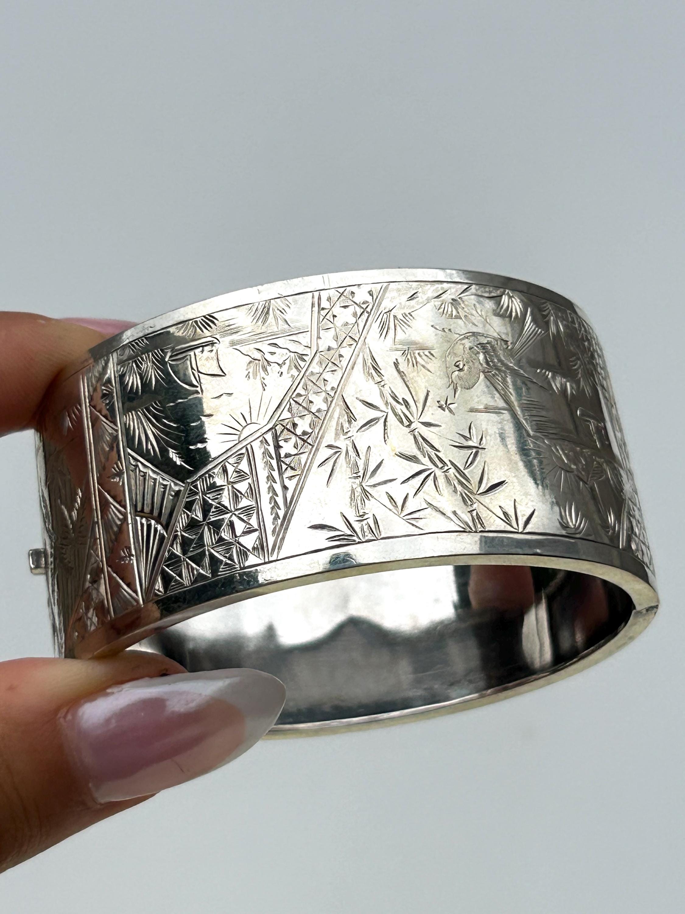 Antique Silver Wide Aesthetic Bangle/bracelet - Etsy