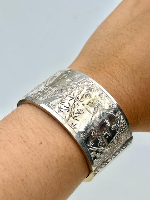 Antique Silver Wide Aesthetic Bangle/bracelet - Etsy