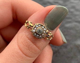 Georgian Paste and Pearl gold Cluster ring