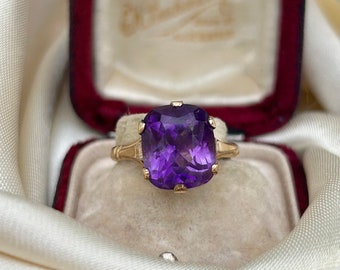 Vintage 9ct Yellow Gold Amethyst Solitaire Ring