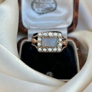 Georgian Pearl Halo Yellow Gold Locket Front Mourning Ring