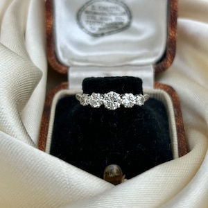 Antique Diamond 18ct White Gold and Platinum 5 Stone Ring 1 Carat Total