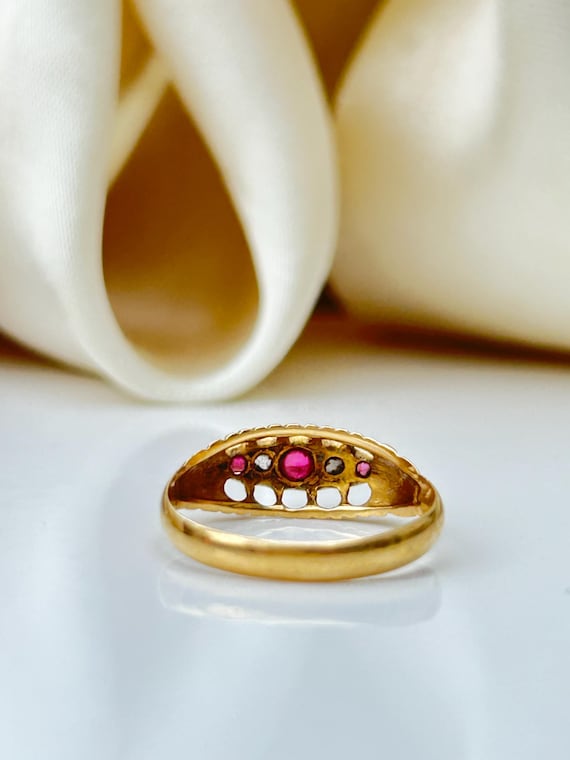 Antique 18ct Yellow Gold Ruby and Diamond Boat Shape … - Gem