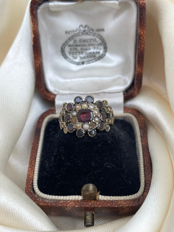 Georgian Flat Cut Garnet and Pearl Locket Front Ye