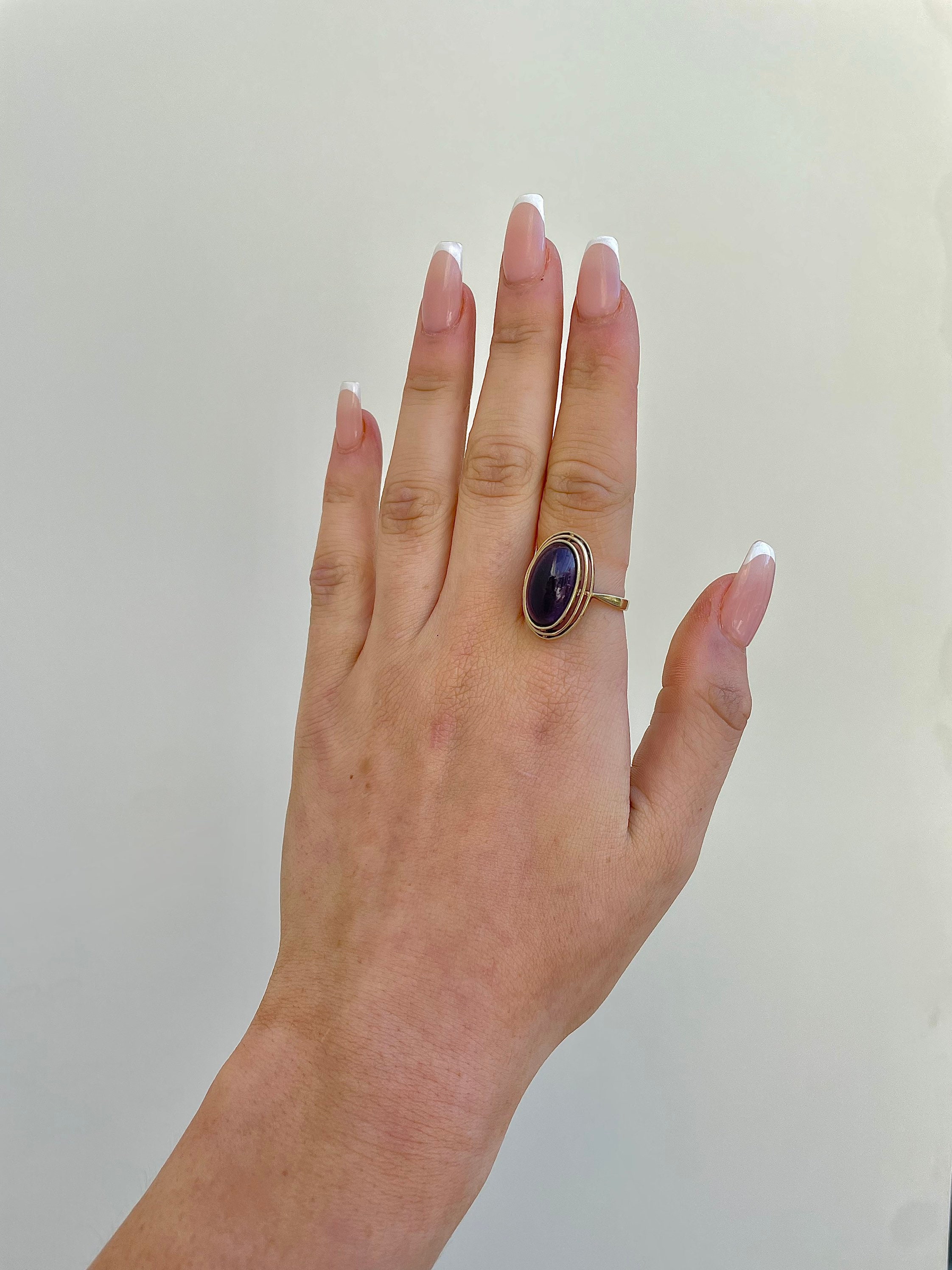 Bague Cocktail Vintage Or Rose 18k Avec Améthyste De 9,80 Carats - Taille 58 - Occasion