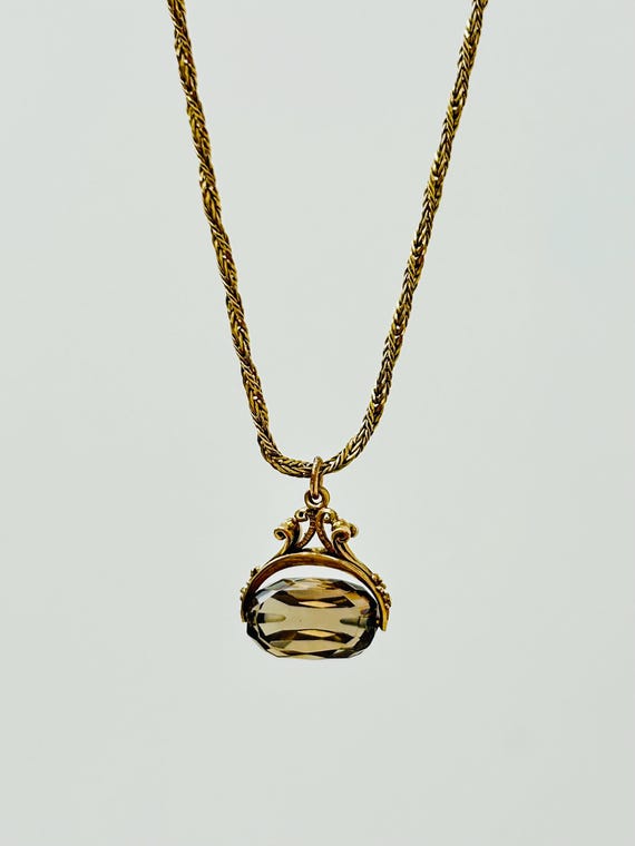 Vintage 9ct Yellow Gold Chain With Smokey Quartz Spinning Fob Seal