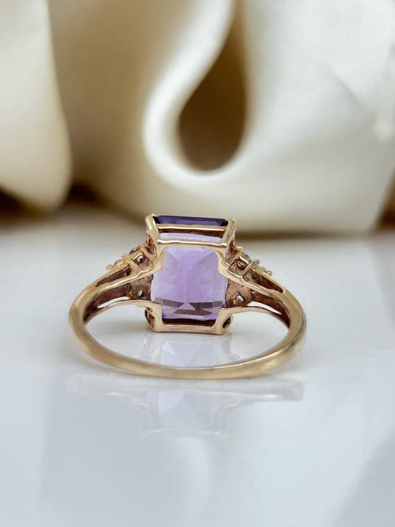 ヴィンテージ 9ct イエローゴールド アメジストとホワイトストーン