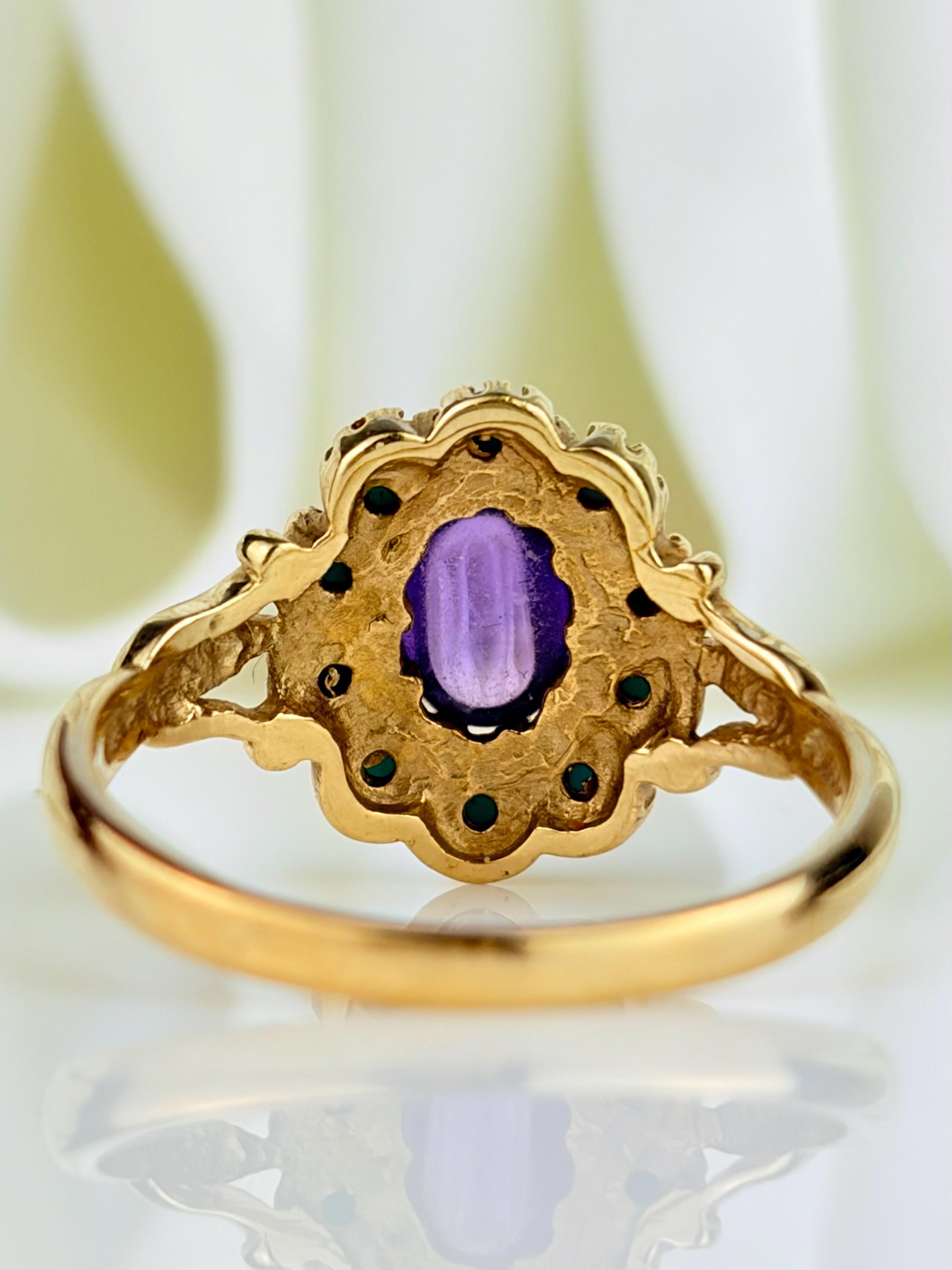 ヴィンテージ 9カラット イエローゴールド カボション アメジスト
