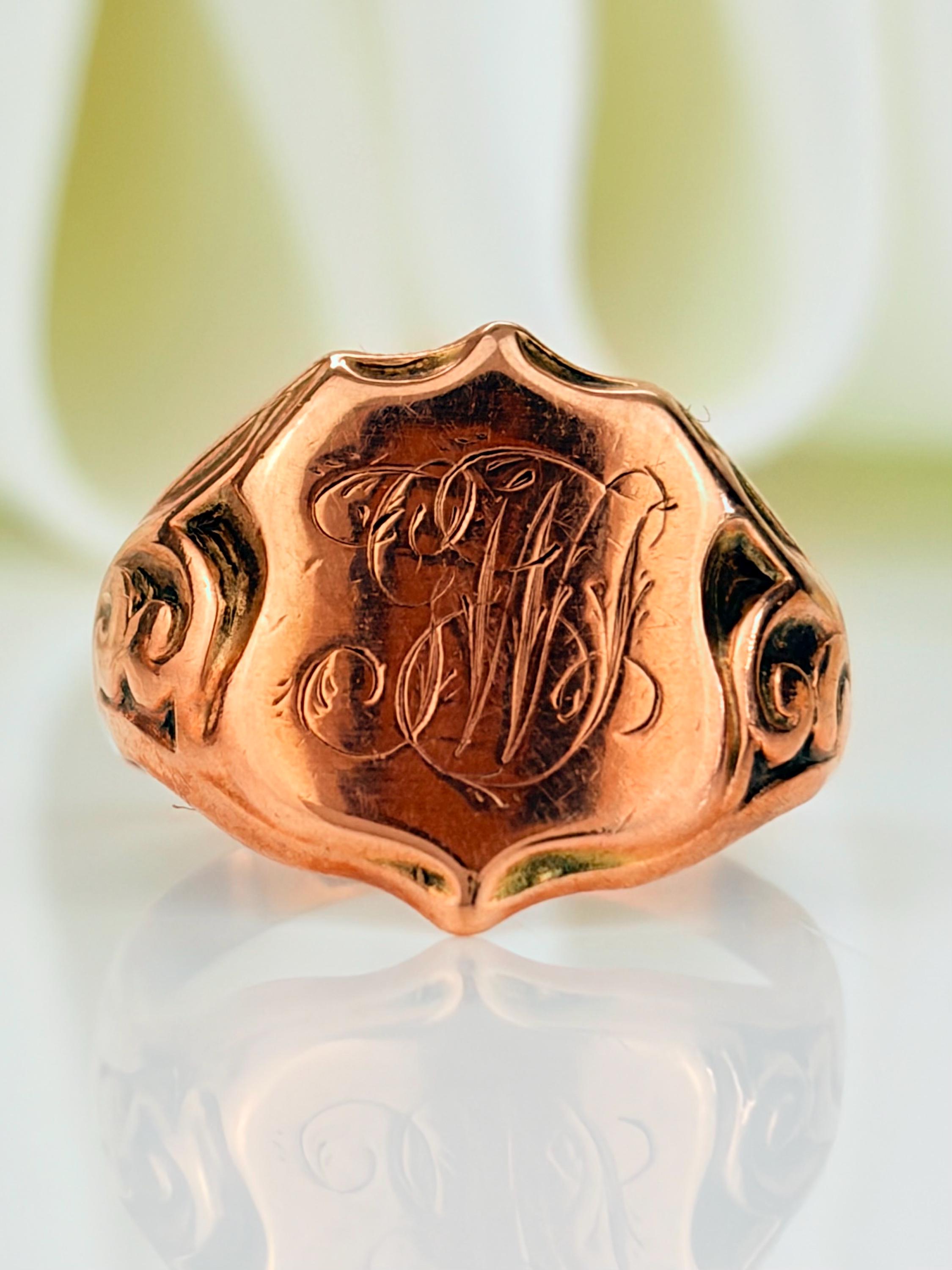 Rose Rim Style Shield Heavy Antique 9ct Rose Gold Shield Signet Ring - Etsy