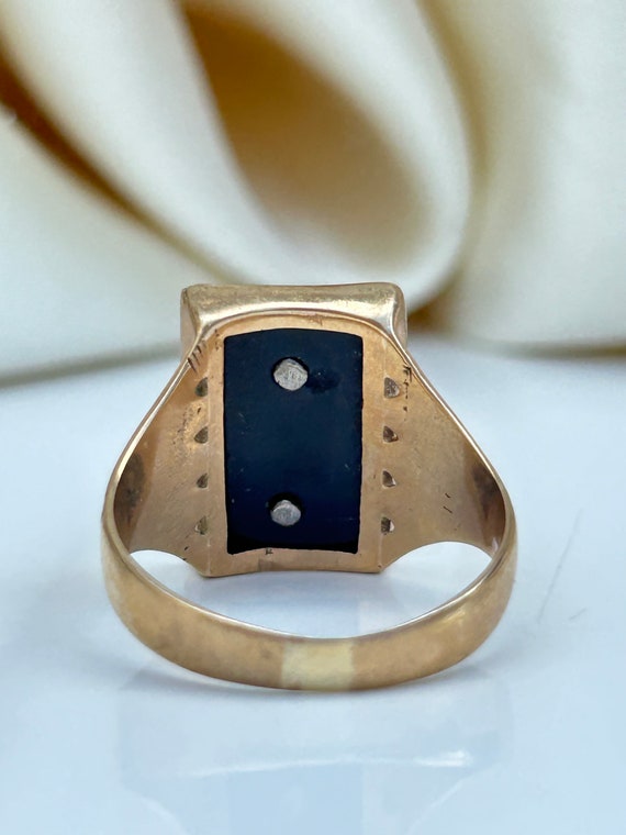 Vintage 9ct Yellow Gold Initial R Onyx Signet Ring - image 6