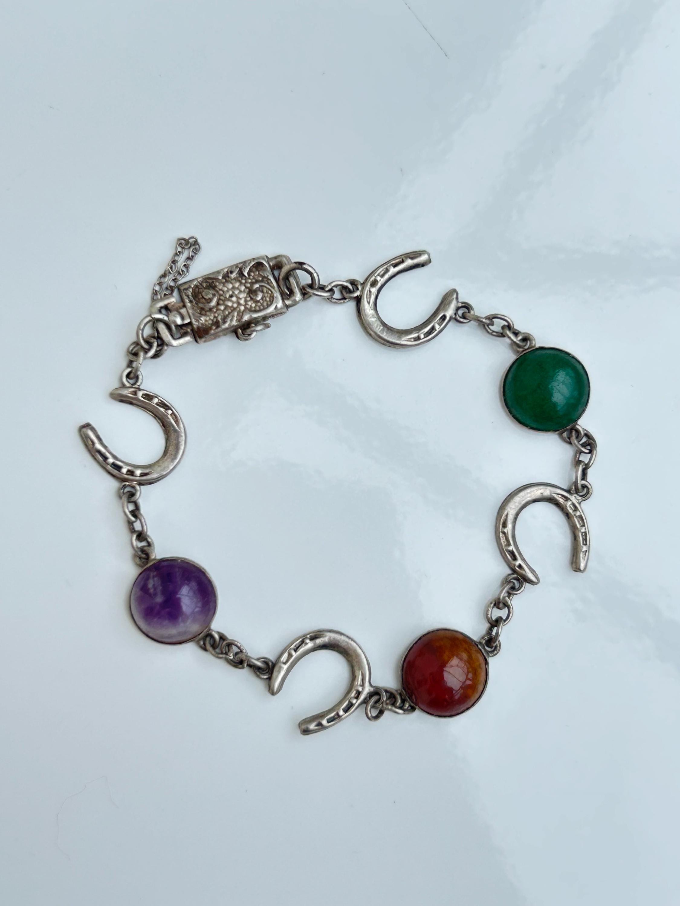 Vintage Silver Stone Set Horseshoe Bracelet - Etsy