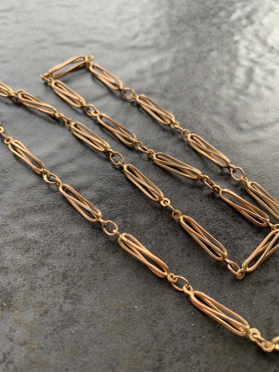 Antique: Rose Gold Watch Chain Necklace, Twisted Oval Link in 9ct Gold