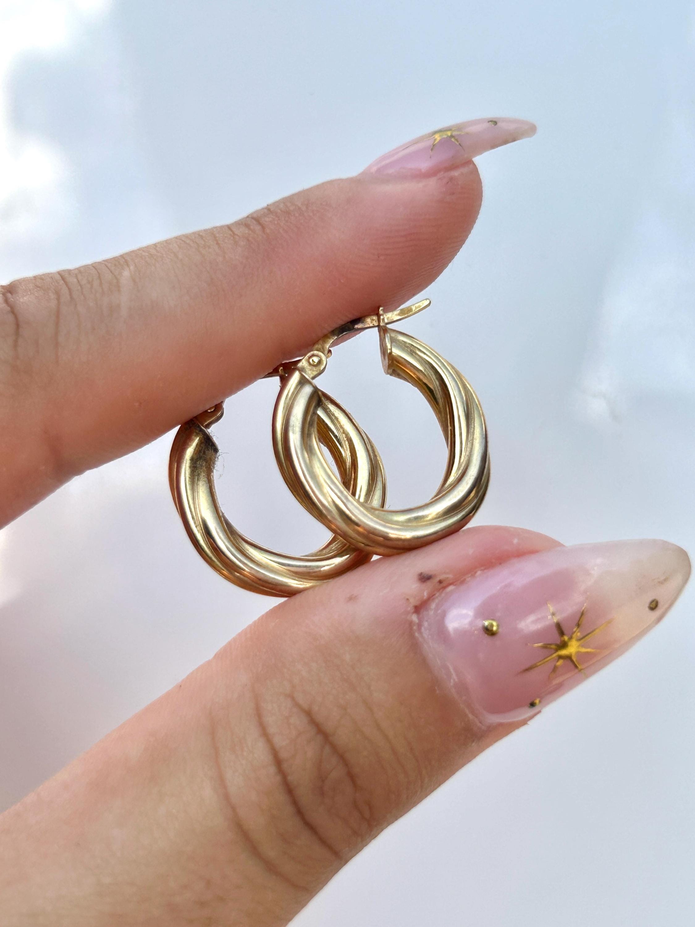 ヴィンテージ 9金イエローゴールド ツイストフープピアス - Etsy 日本
