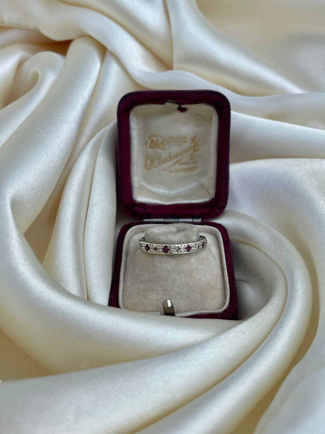 18ct White Gold 0.32ct Round Ruby and Diamond Half Eternity Ring