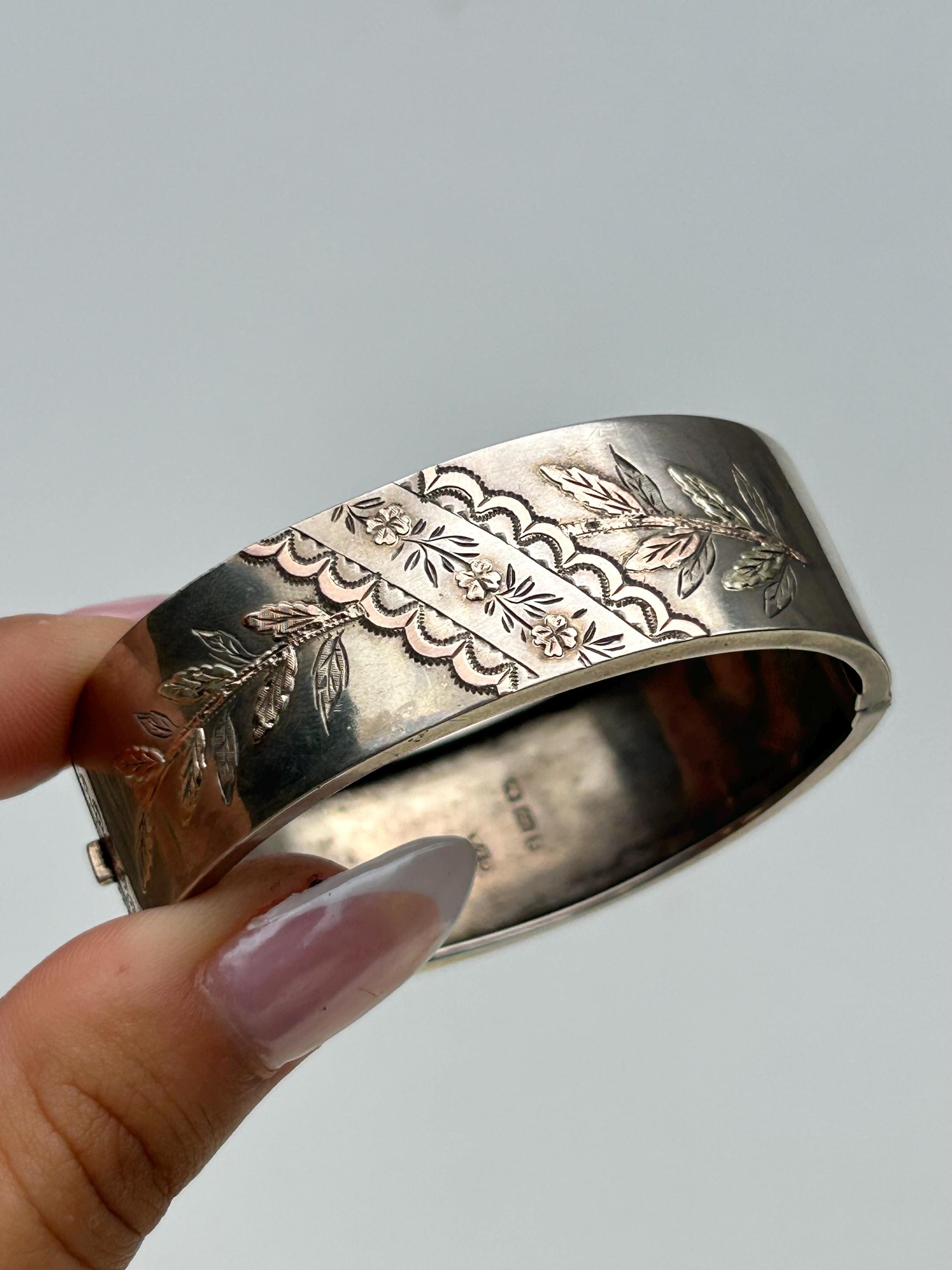 Antique Silver With Gold Overlay Bangle/bracelet - Etsy Israel