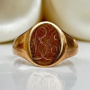 Bague chevalière vintage en or 9 carats avec initiales