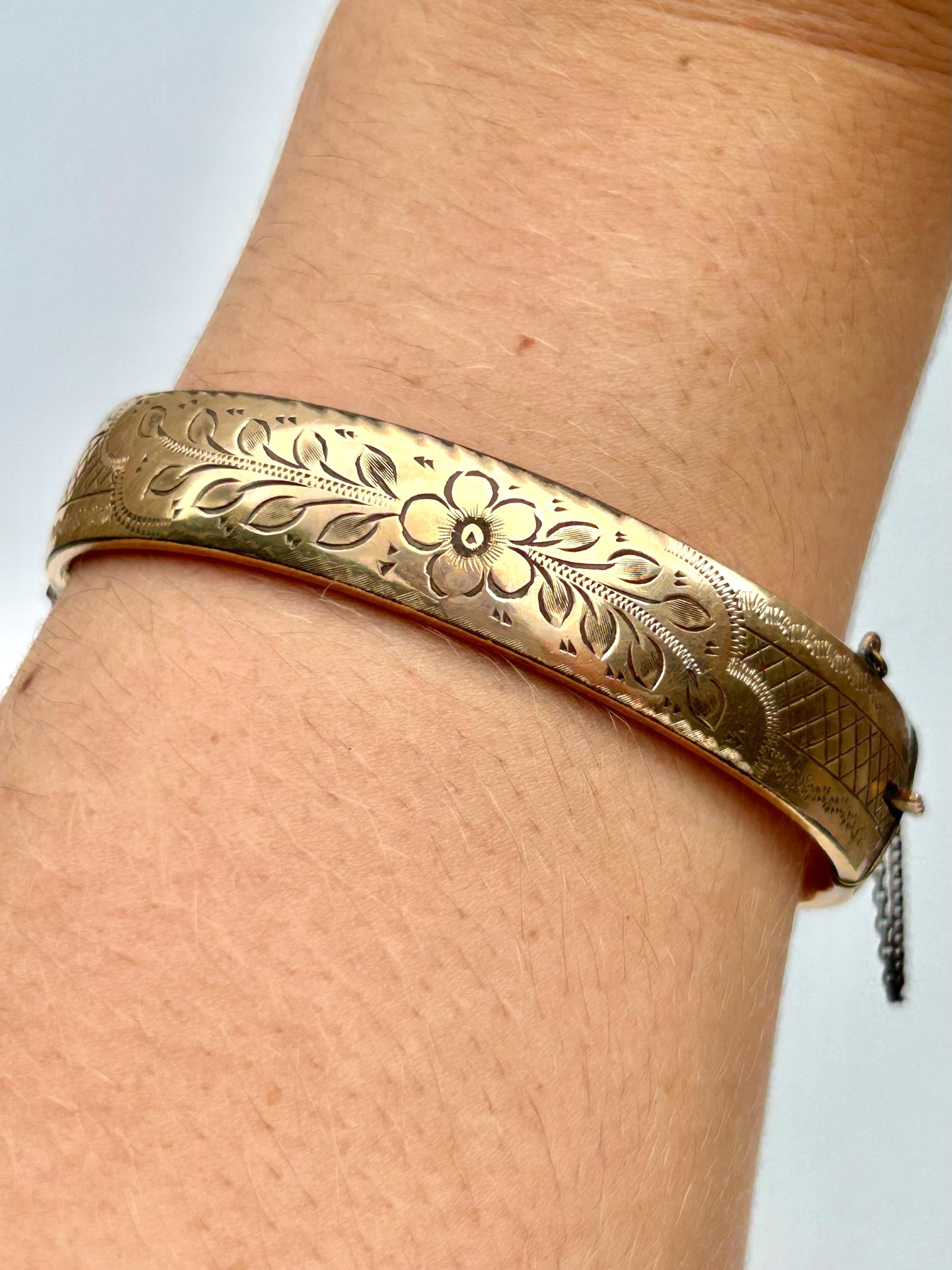 Vintage 9ct Gold Metal Core Bangle/bracelet With Safety