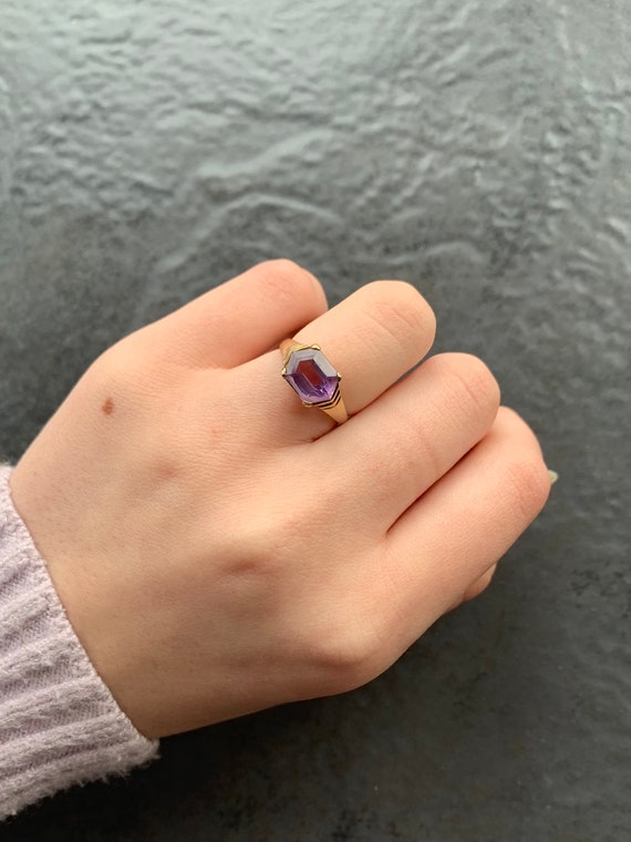 Vintage 9ct Yellow Gold Amethyst Ring - image 8