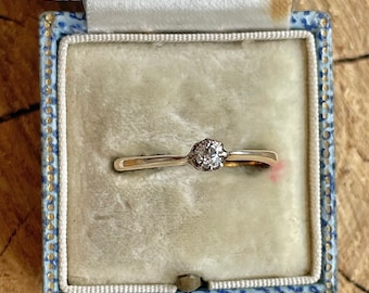 Antieke 18kt geelgouden solitaire diamantring