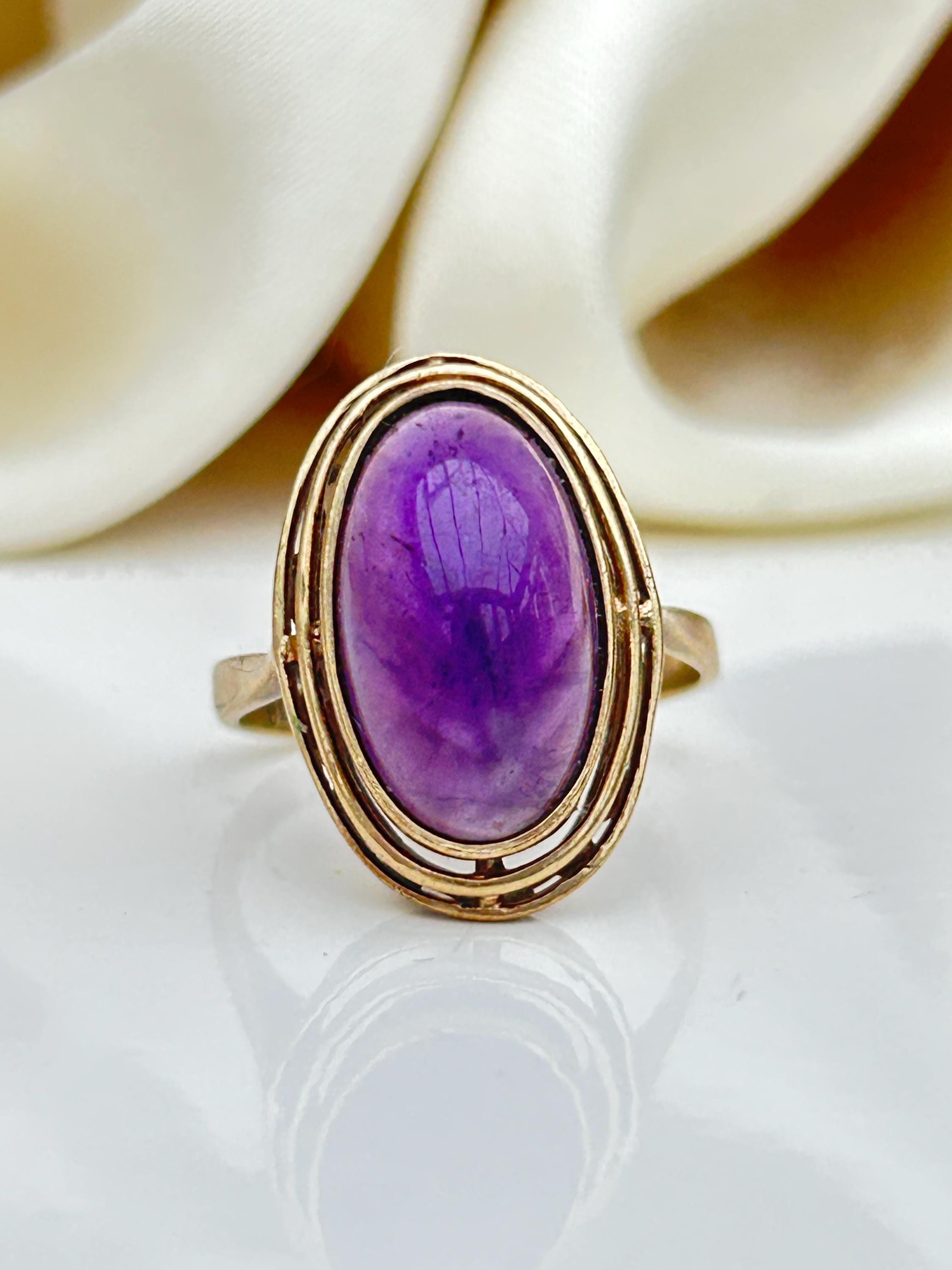 Bague Cocktail Or Rose 18k Avec Améthyste 9,80 Carats - Vintage - Taille 58 - Occasion