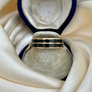 Antique Gilt Metal Black Enamel mourning Band Ring