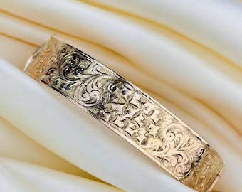 Vintage 9ct Rolled Gold Hinged Bangle Bracelet: 20 Microns Metal