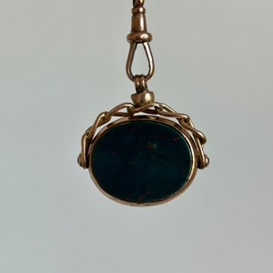 Antique 9ct Gold Carnelian and Bloodstone Swivel Fob Pendant