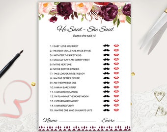 Bride Or Groom Game He Said She Said Bridal Shower Games Printable Floral Wedding Shower Game Template Shower Activities Instant Download