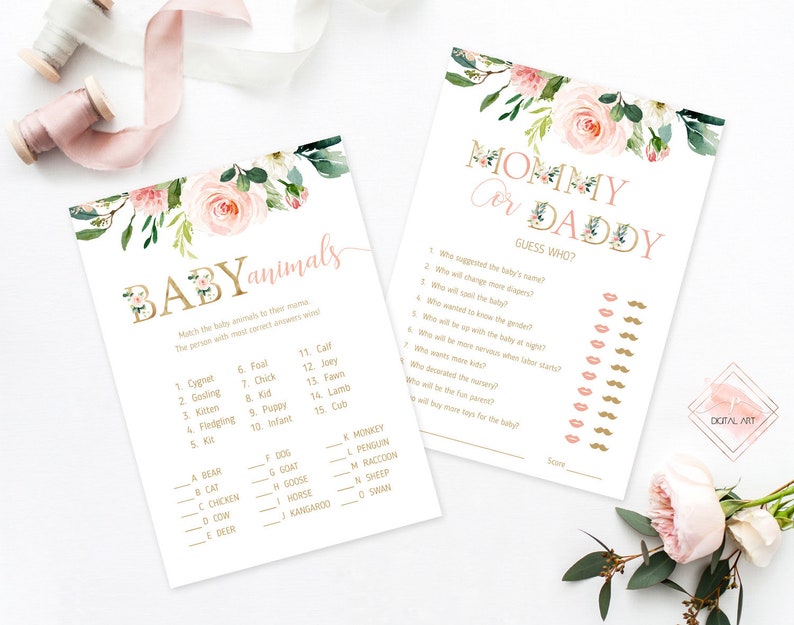 Blush Pink Floral Baby Shower Games Package Printable Baby Shower Games Set Gold Blush Baby Shower Activities Party Shower Games Bundle NGS1