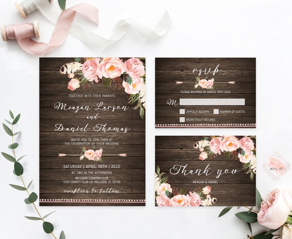 Rustic Wedding Invitations Printable Wedding Invitation Suite Etsy