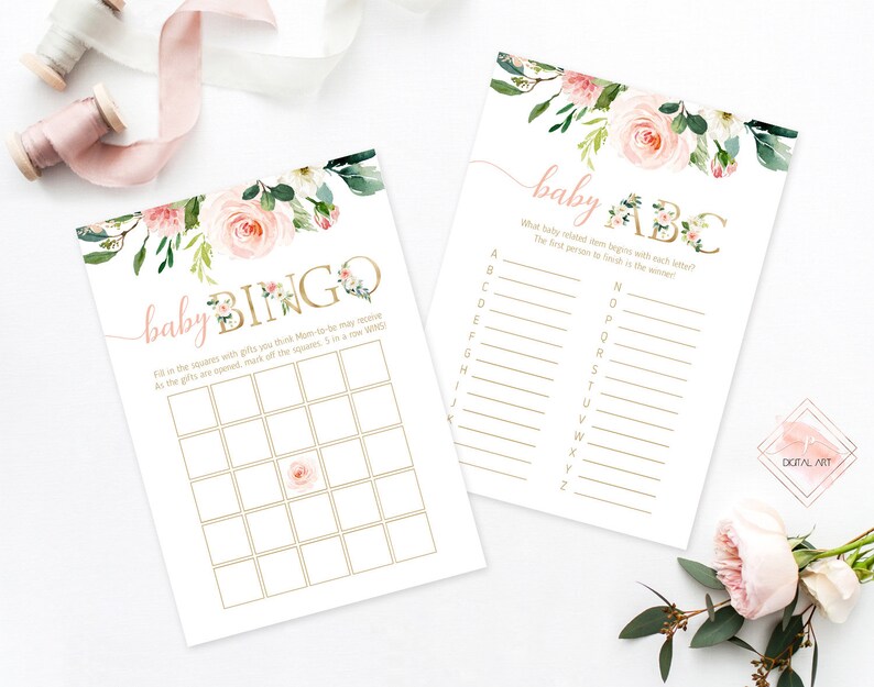 Blush Pink Floral Baby Shower Games Package Printable Baby Shower Games Set Gold Blush Baby Shower Activities Party Shower Games Bundle NGS1