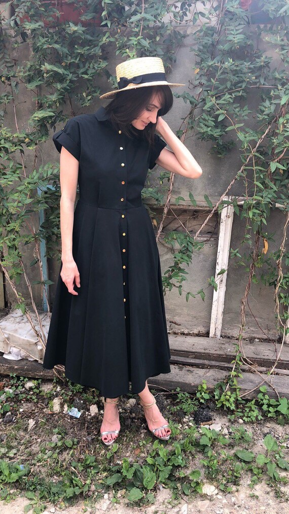 black cotton midi dress