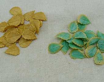 Green or gold pearl leaves of polymer clay, leaves for jewelry,  leaves beads, small leaves, 10 psc or 25 psc