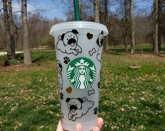 Pug Dog Starbucks Cold Cup | Gift | 24 Ounce Reusable Tumbler | Venti Cup