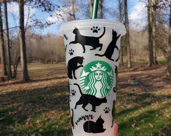 Cat Starbucks Cold Cup | Gift | 24 Ounce Reusable Tumbler | Venti Cup