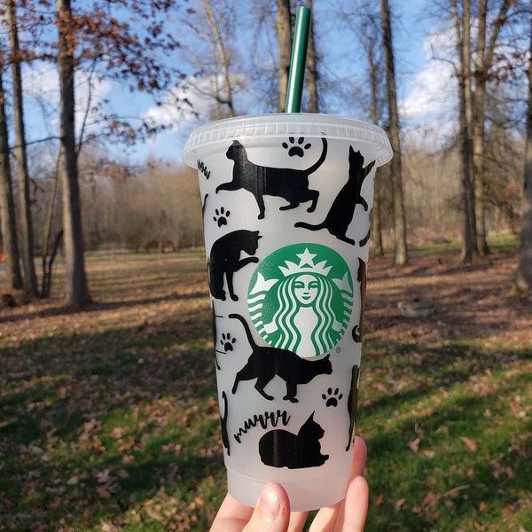Cat Starbucks Cold Cup | Gift | 24 Ounce Reusable Tumbler | Venti Cup