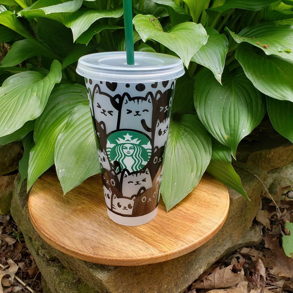 Cat Face Starbucks Cold Cup | Gift | 24 Ounce Reusable Tumbler | Venti Cup